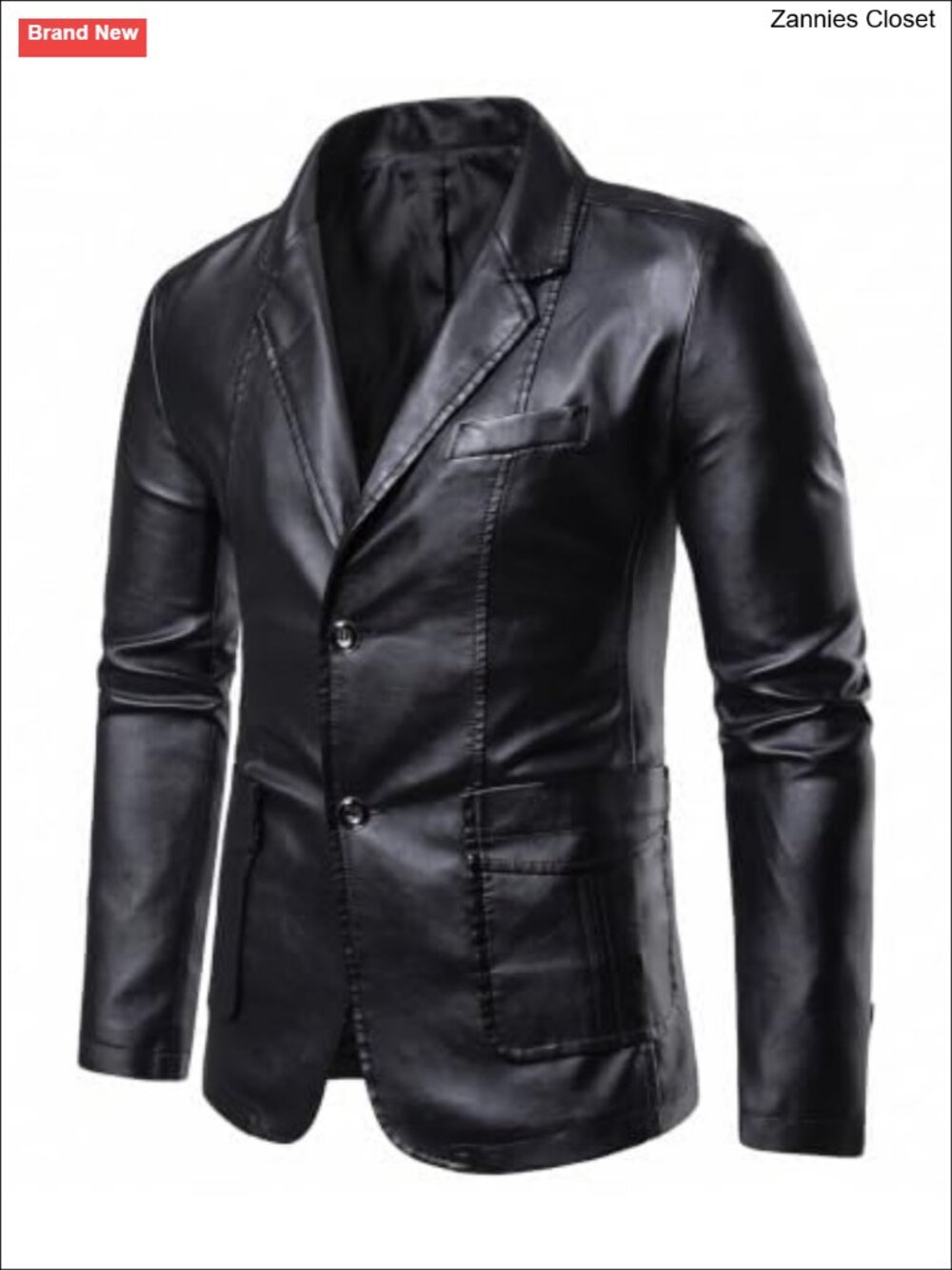 Mens Faux Leather Jacket Button Closure Blazer